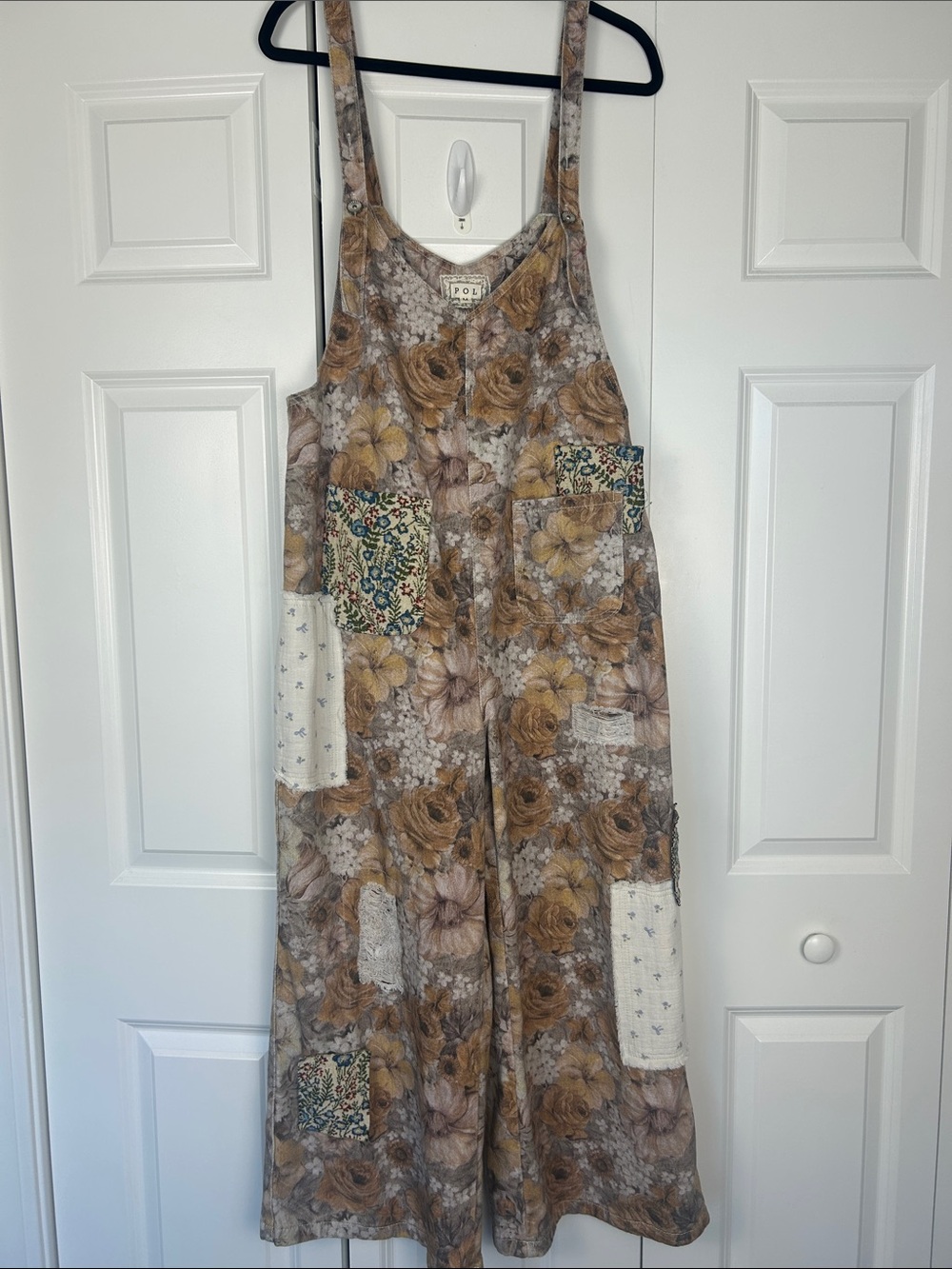 POL Floral Patchwork Overalls Size Medium
